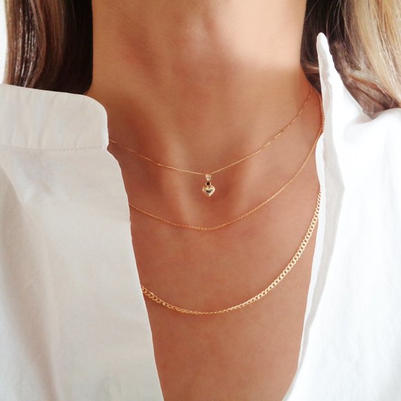 Dainty Real 10K Gold Heart Necklace Tiny Heart Charm Pendant w Box Chain, Gift - Picture 2 of 4